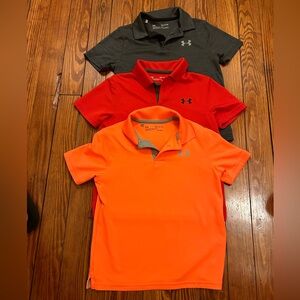 Under Armor Athletic Polos Loose Fit / Youth Small (3): Red, Gray, Bright Orange